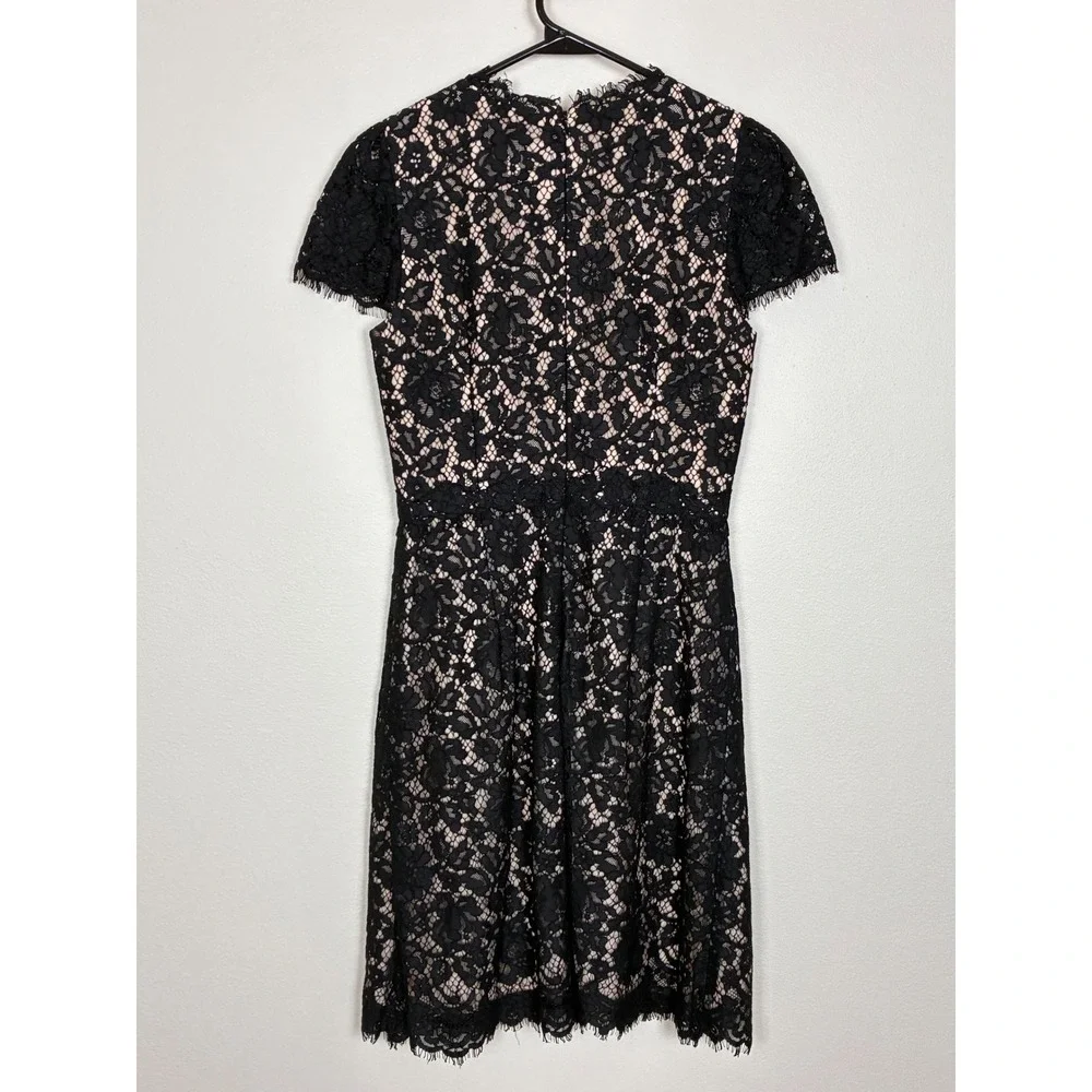 J. Crew Collection Black Floral Lace Sheath Dress F9096 Eyelash Fringe Trim Sz 0